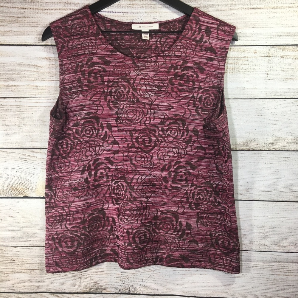 JM Collection Rose Print Sleeveless Blouse Top